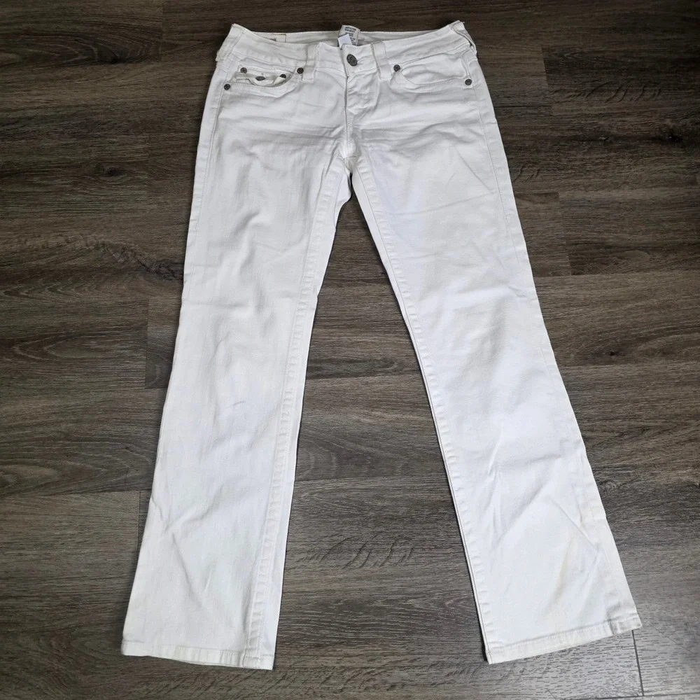 True Religion Womens 28 Billy Bootcut Jeans White Flap Pocket Low Rise STAINED - Picture 7 of 15